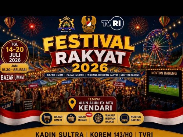 Sinergi Korem 143/HO dan Kadin Sultra Hadirkan Nobar Piala Dunia dan UMKM di Festival Rakyat 2026