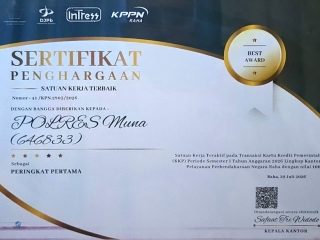 Polres Muna Raih Tiga Penghargaan dari KPPN Raha atas Kinerja Pengelolaan Anggaran