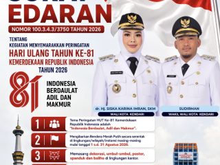 Sambut HUT ke-81 RI, Pemkot Kendari Imbau Warga dan Instansi Kibarkan Bendera Merah Putih Mulai Hari Ini 1 Agustus