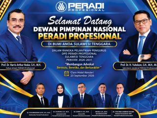 Pelantikan Pengurus DPD PERADI Profesional Sultra Digelar di Kendari 23 September 2026